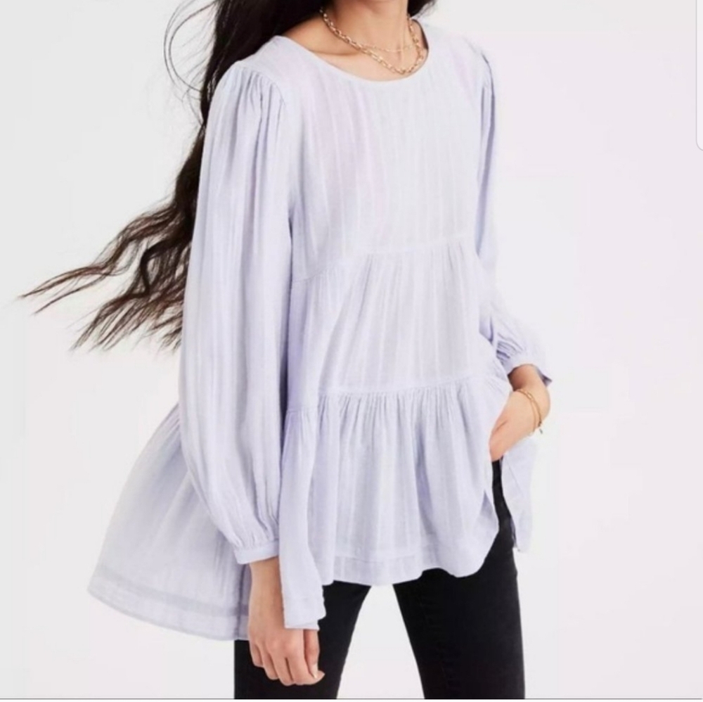 🌻 American Eagle Babydoll Keyhole Back Tiered Long Sleeve Top size Small